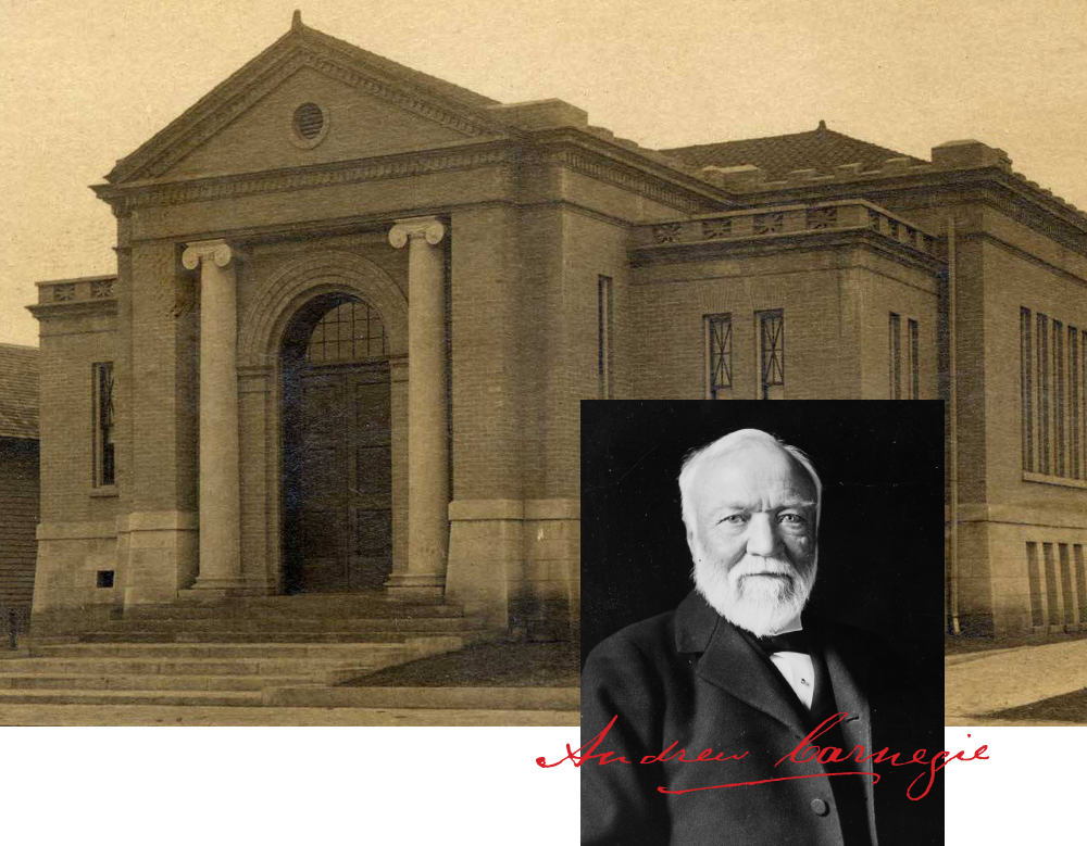 Decatur, Alabama Carnegie Library in 1904 with Andrew Carnegie