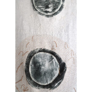 2020 | linen cloth, oil based ink print, sashiko thread, oak hardwood